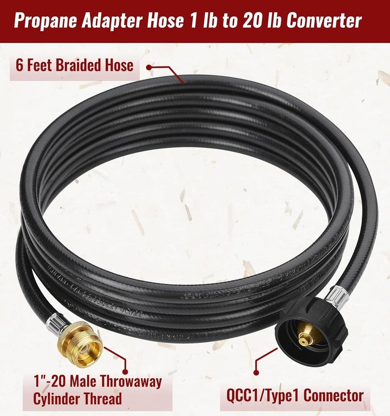 CALPOSE 12 Feet Propane Adapter Hose, 1lb to 20lb Adapter Converts 1lb Appliances to 5-40lb Tanks, Gas Hose for Weber Q, Coleman Grill, Buddy Heaters and More - Image 3